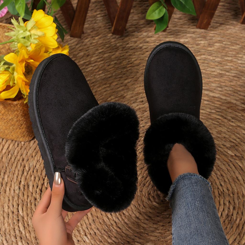 Winter Large Size Metal Buckle Fleece Cotton Shoes European and American Thick-soled Snow Boots Women