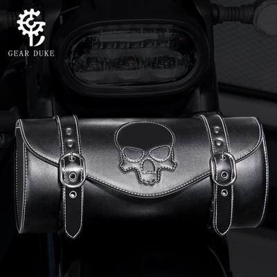 Sac de Rangement pour Guidon Avant de Moto Design Tête de Mort Punk Ajustement Universel Harley Cafe Racer Chopper Vélos Personnalisés