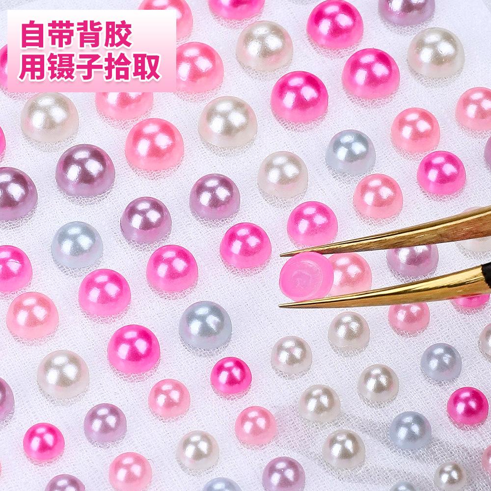 Nail Art Pearl Sticker Abs White Pearl Sticker Diamond Music Festival Makeup Decoration Face Sticker Diamond Jewelry Comes With Glue