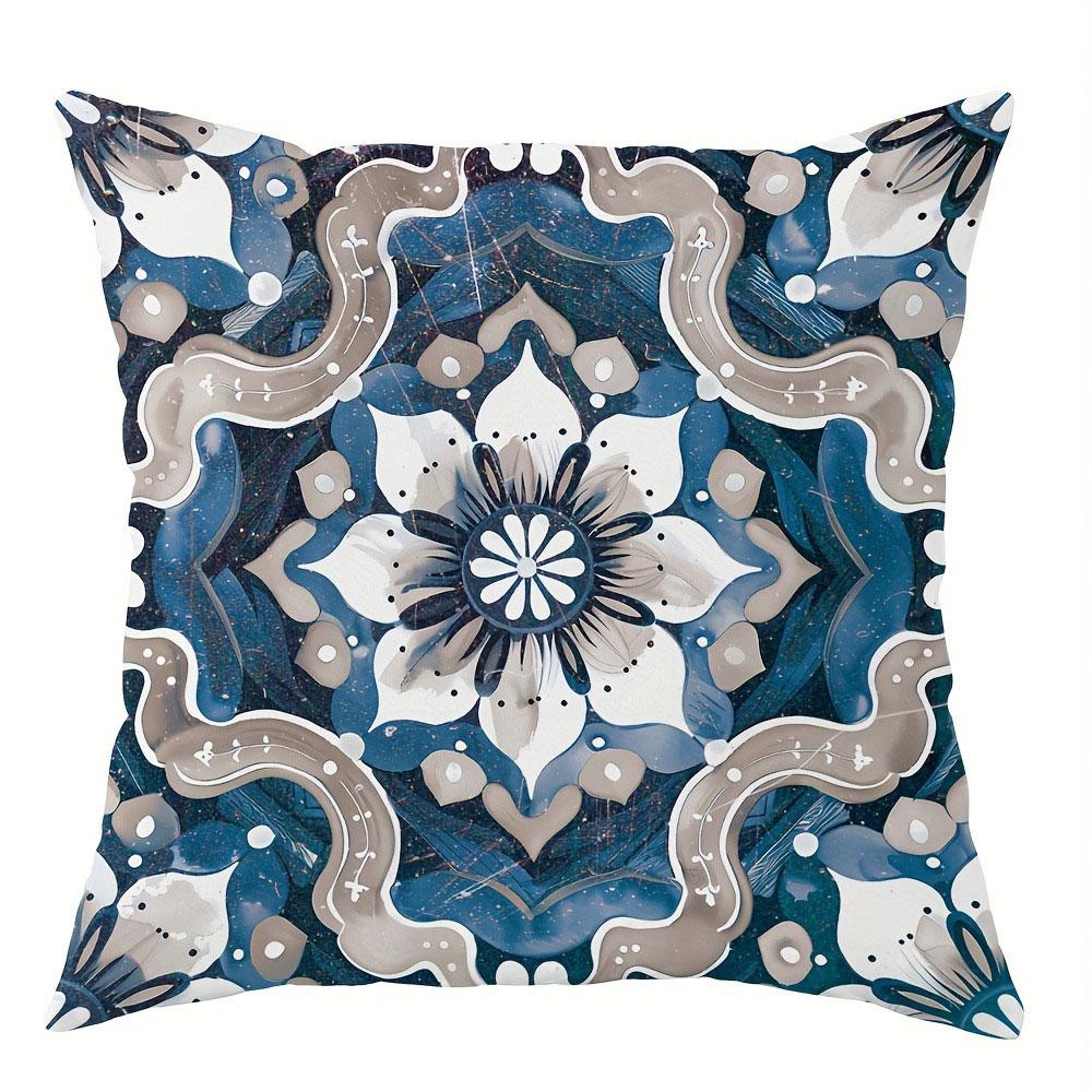 Blue And White Retro Pattern Home Decor Pillowcase Living Room Sofa Polyester Cushion Cover With Zipper