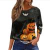 Women's 3/4 Sleeve Casual Loose Fit Round Neck Shirt Halloween Pumpkin Print T-Shirt Comfortable Lightweight Top for Everyday Wear