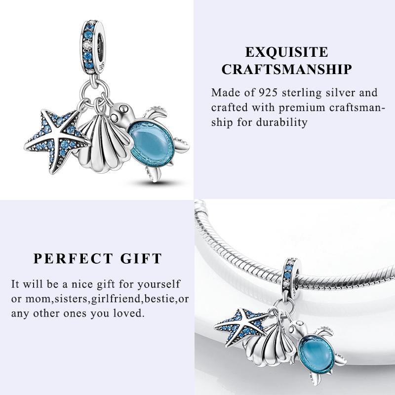 New Silver Plated Charms Beads Turtle Starfish Shell Sea Blue Summer Beads Fit Original Charms DIY Woman Jewelry Gift