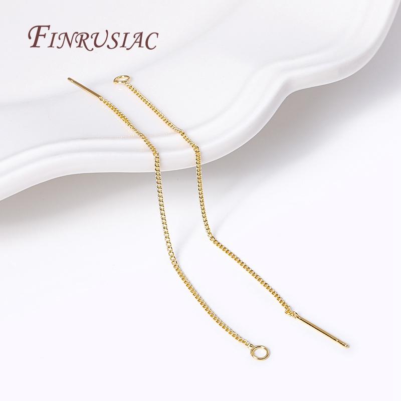 Brass Thin Chain Ear Wire For Earrings Making Accessories 18K Gold Plated Ear Thread with Open Ring,85mm Long Tassel Earwires