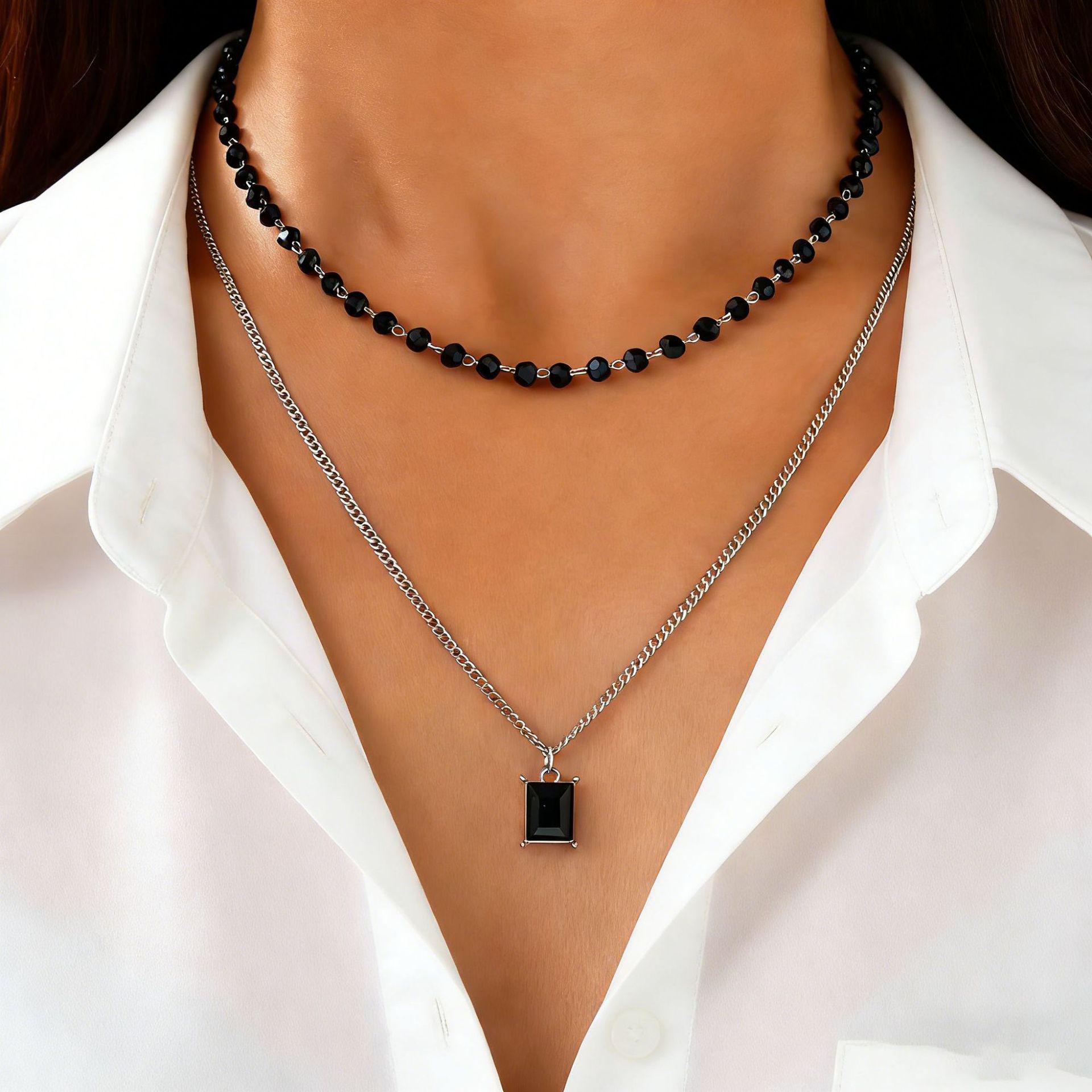 2026 Модный двухслойный ожерелье-чокер из черного агата