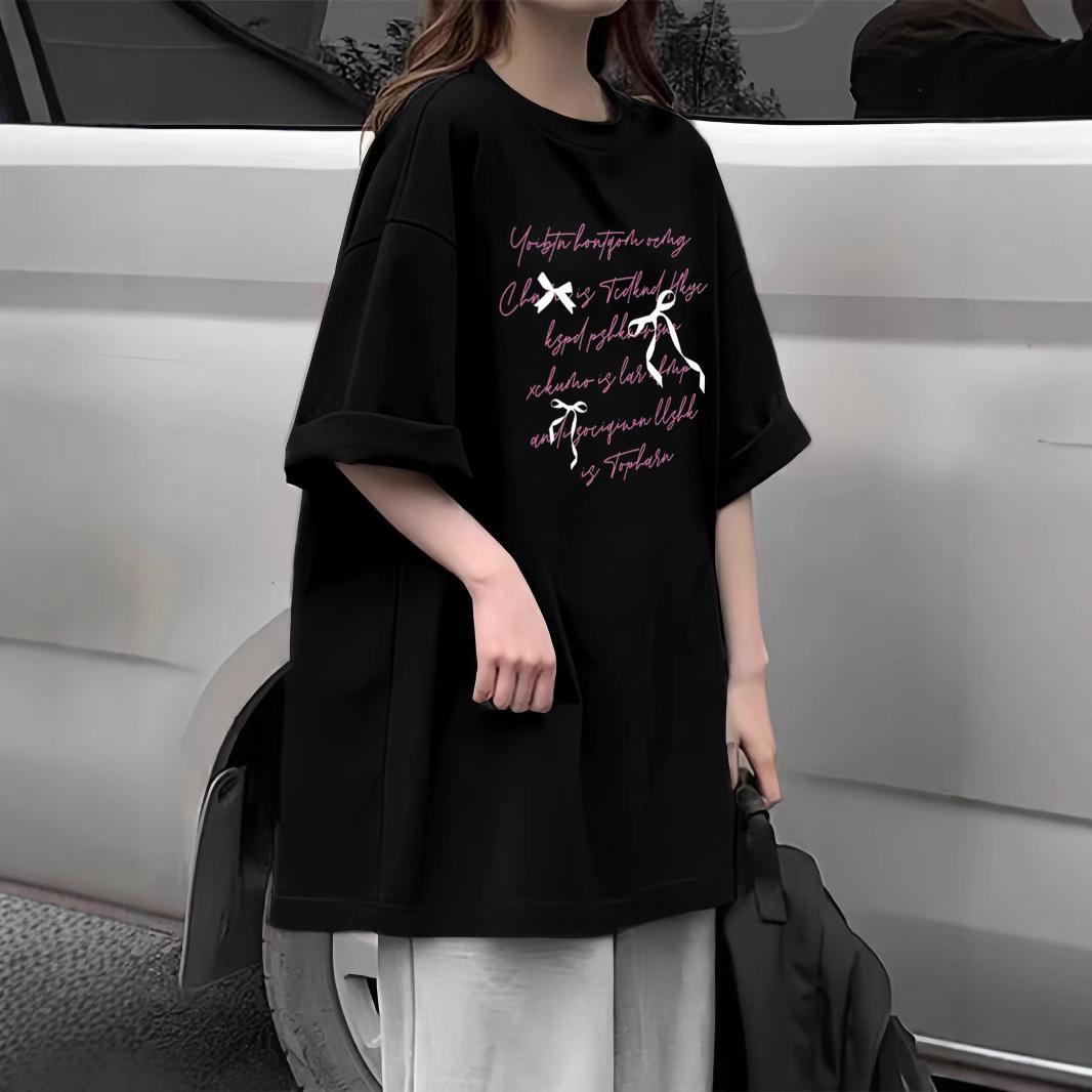 

Pure cotton American retro high street black short-sleeved t-shirt women s new summer loose design niche half-sleeved top m (recommended 40-52.5kg ) чёрный