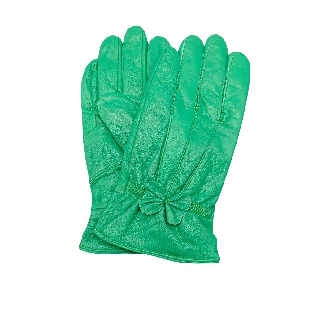 Damen Echtlederhandschuhe mit Schleifendetail - Elegante Rote, Marineblaue & Schwarze Reithandschuhe, Vollfingerwärme zum Autofahren & für Outdoor-Aktivitäten