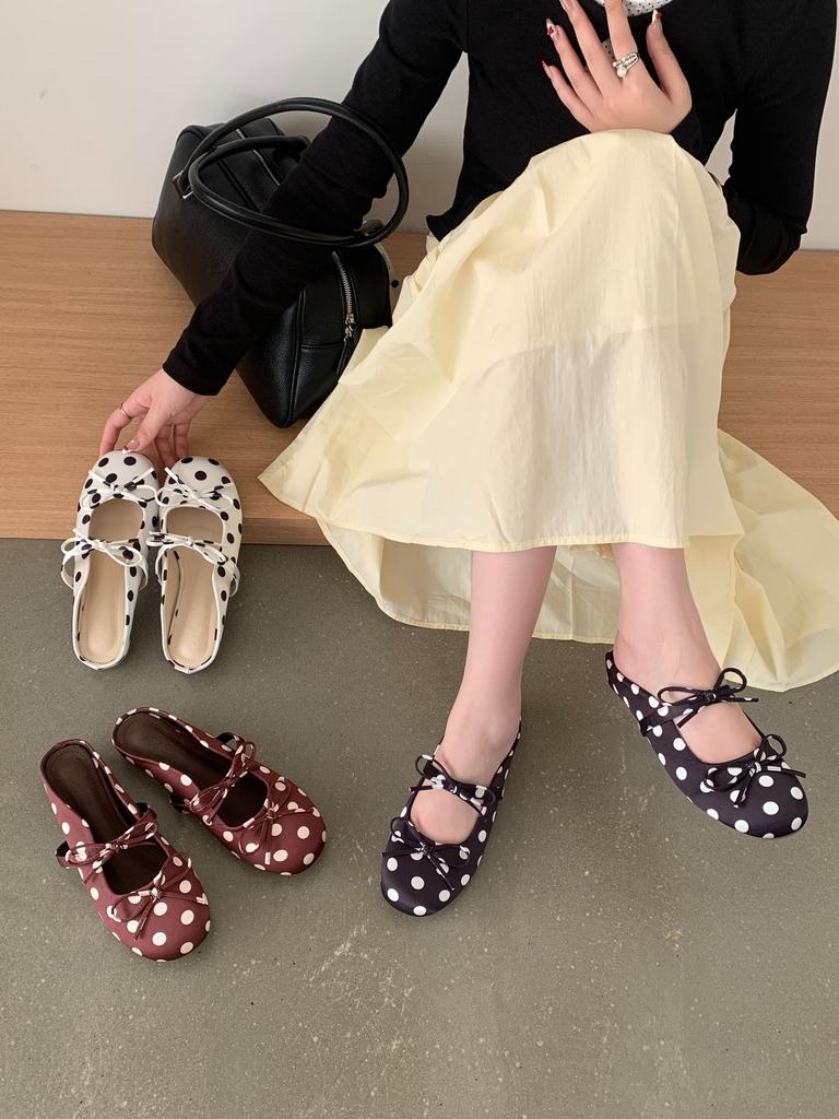 Women's Satin Round Toe Platform Bowknot Polka Dot French Style Elegant Outdoor Wear Slippers - Perfect for Daily Wear