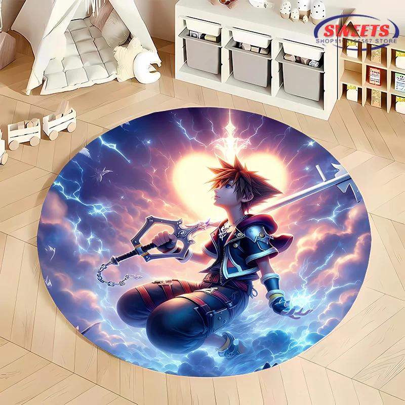 Disney Kingdom Hearts Round Carpet,Non-Slip Play Mat Floor Rug for Living Room Bedroom Kid's Room Round Mat,Durable Washable Mat