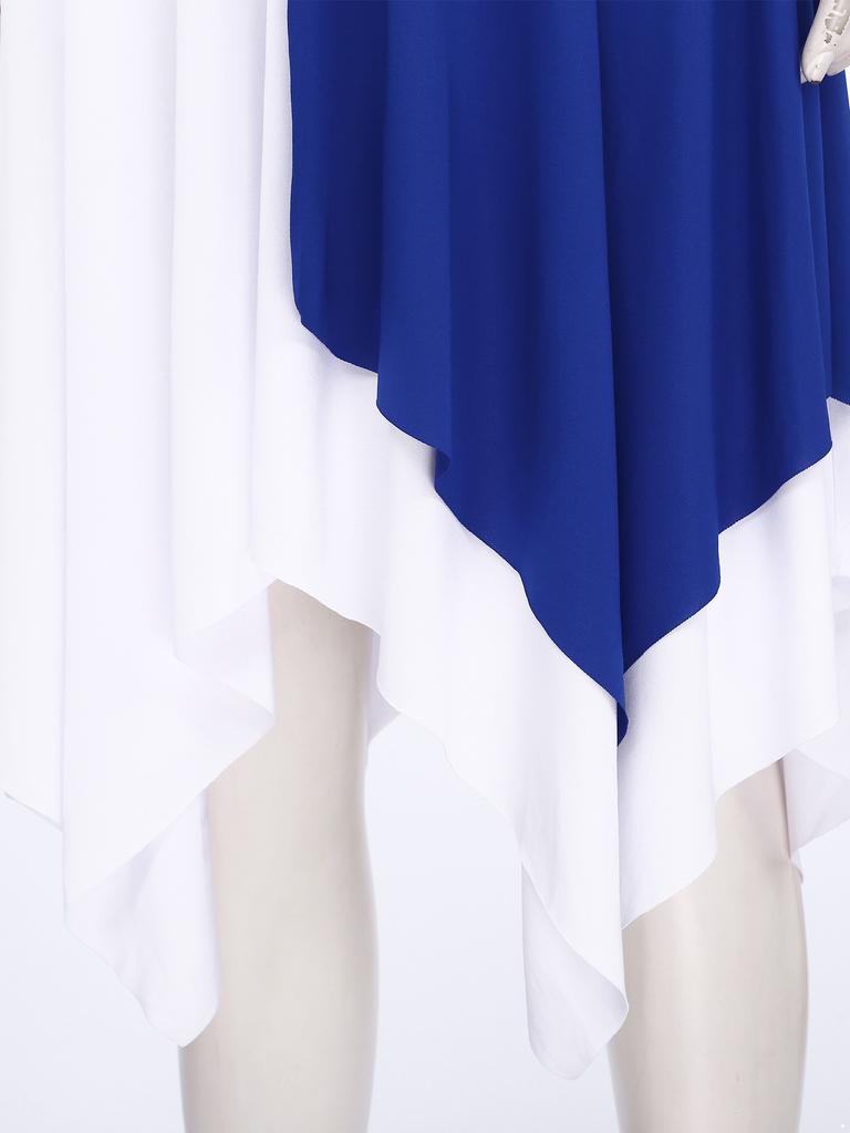 Womens Liturgical Dance Dress Long Sleeve Metallic Contrast Color Asymmetrical Design Worship Performance Gown