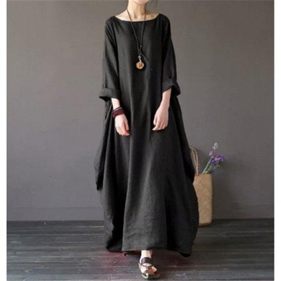 

Женское длинное платье с рукавами 3/4, круглым вырезом, свободного кроя, больших размеров 4XL чёрный