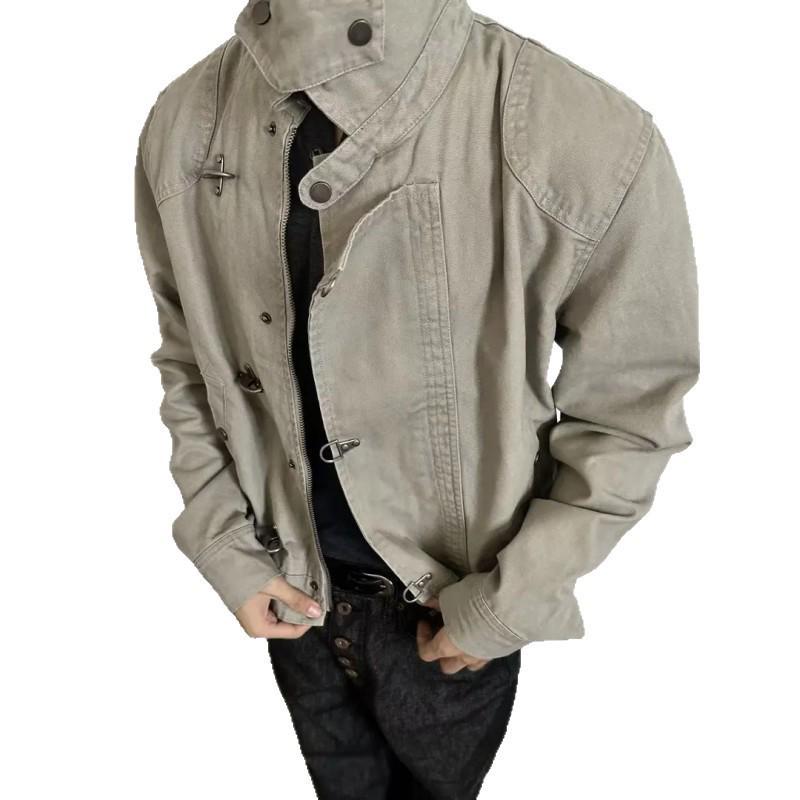 Men's Retro Patchwork Airplane Buckle Jacket