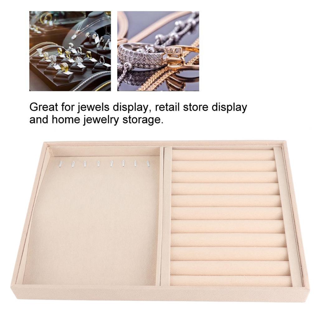 Jewelry Display Tray Bracelet Ring Earring Necklace Holder Storage Plate Case (Beige Flannel)