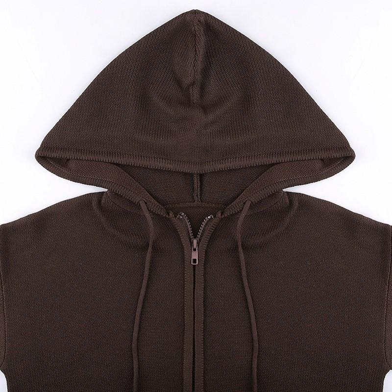 Autumn and Winter Women's Warm Hooded Zip Cardigan Pockets Solid Colour Jacket Short Temperament Tops