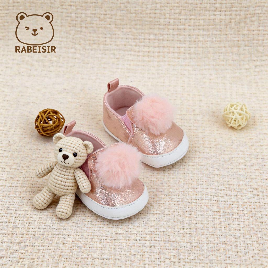 Pom-Pom Baby First Walker Shoes - Non-Slip Toddler Floor Shoes with Rabbit Design for Spring and Autumn