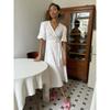 Casual Women's Summer Dresses Cotton Floral Print A-line Midi Dress with Side Slits Long Elegant White Dress for Women