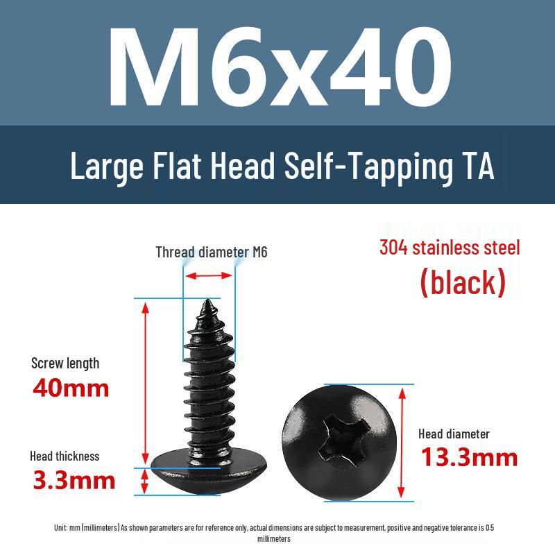 Yigu Black Zinc 304 Stainless Steel Phillips Large Flat Head Self-Tapping Screw