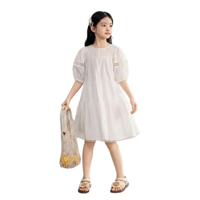 Big Girls Puff Sleeve Short Sleeve Princess Dress Casual Summer Sweet Kids Dress