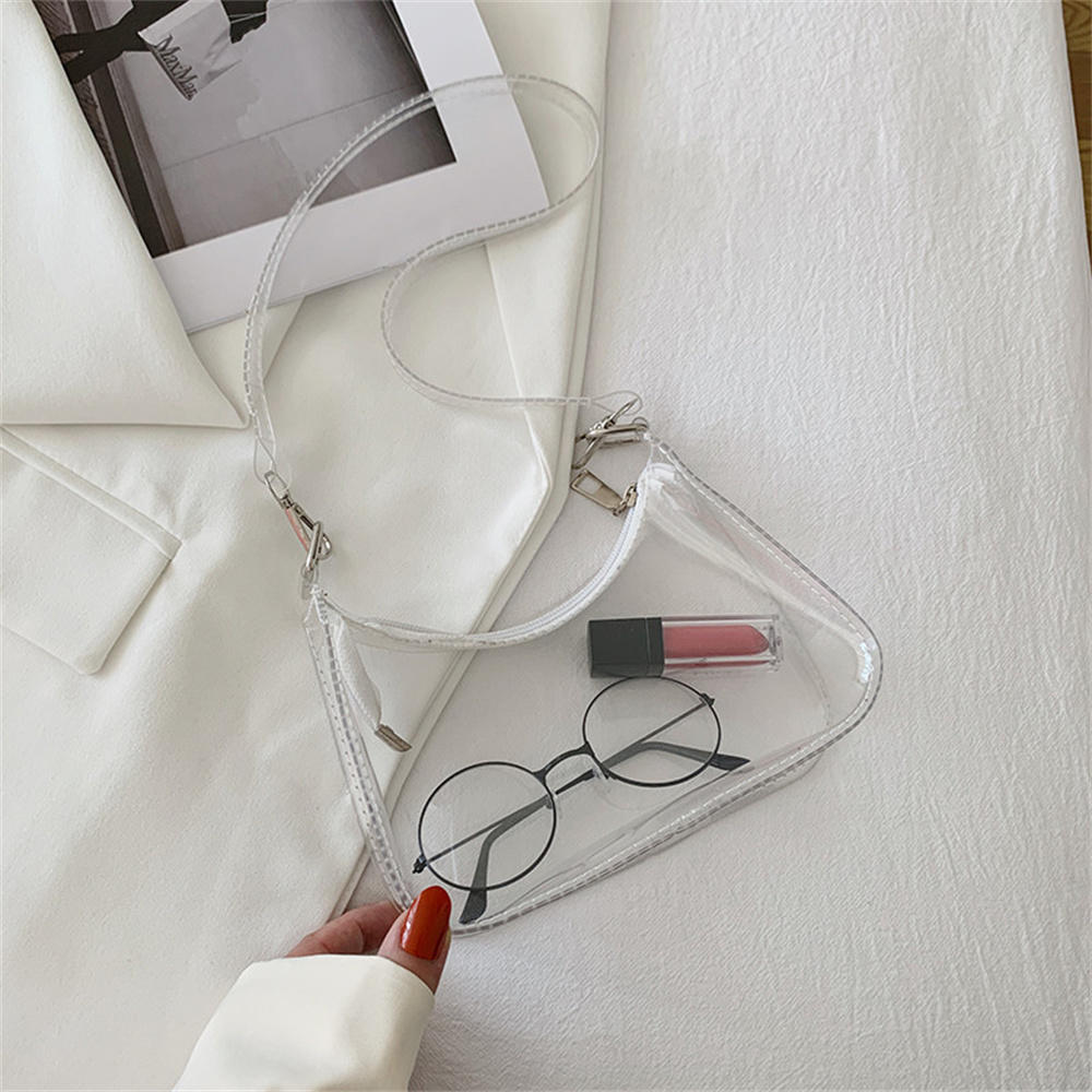 Fashion High Quality Pvc Handbag Transparent Eye-Catching Jelly Bag Zipper Multifunctional Simple Style Women'S Shoulder Bag New