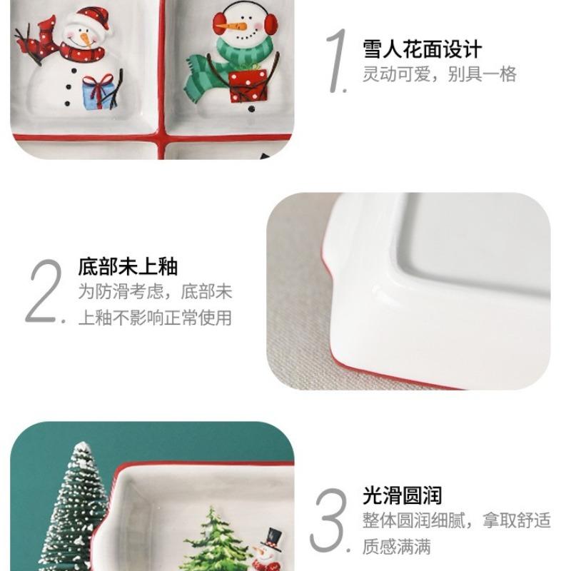 Nordic Creative Christmas Ceramic Divider Plate Embossed Christmas Snowman Ceramic Tableware Christmas Ornaments Kitchen Dish