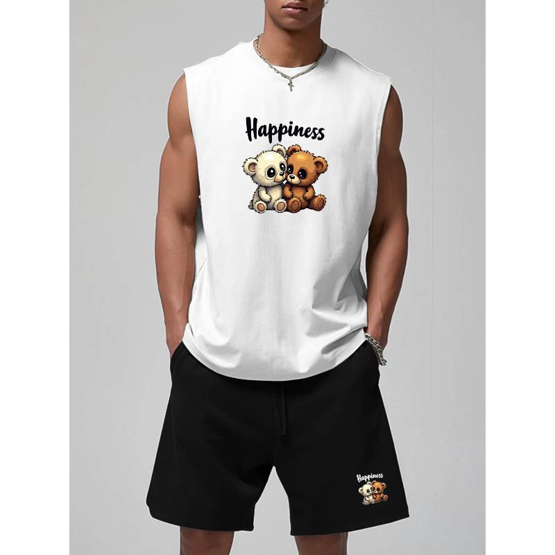 

Tank Top and Shorts Polyester Set for Men Elastic Waistband Breathable XXL білий