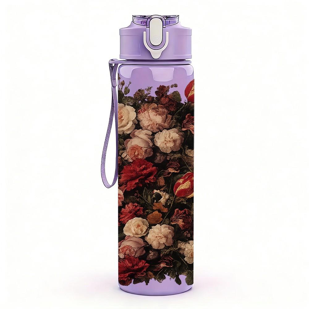 1PC Dried Red Fruit Berry Bouquet Print 750ml Color Plastic Sports Water Bottle Leakproof Flip Straw Lid Suitable for Sports Office Home Use
