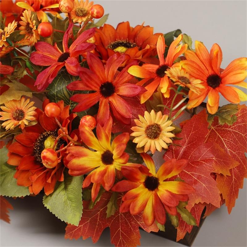 Durable Plastic Foam Autumns Floral Arrangement With Maple Leaf Sunflowers Design For Thanksgiving Party Decorations