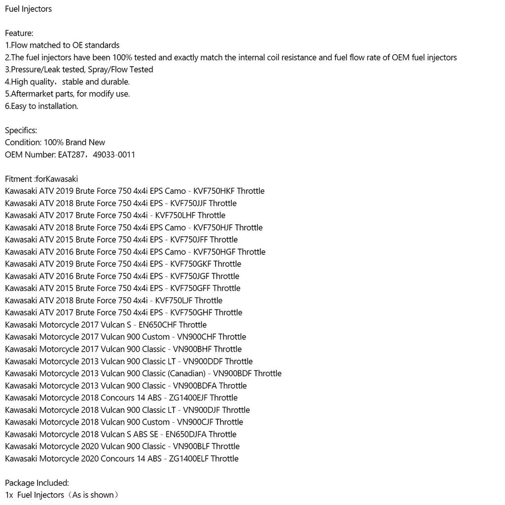 49033-0011 Fuel Injector Nozzle EAT287 fits for Kawasaki ZX10R ZXT00E