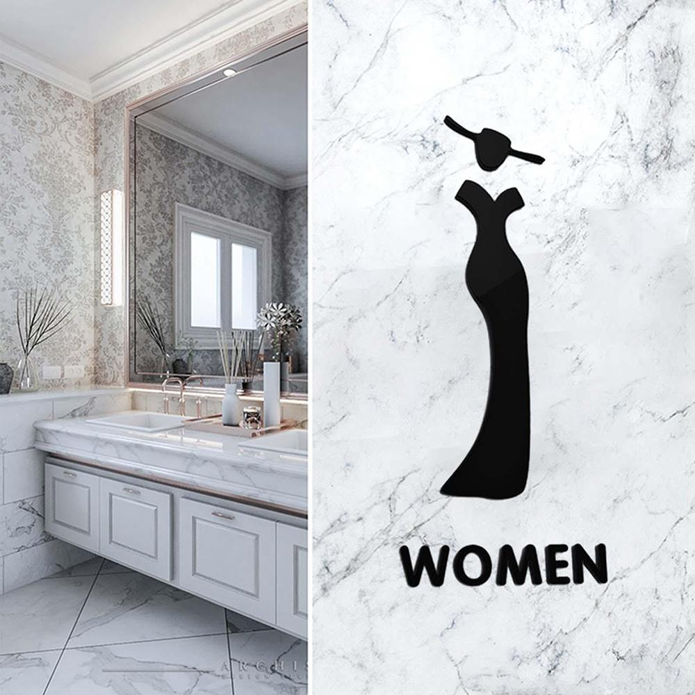 

20 x 12cm Acrylic Bathroom Door Sign Adhesive 3D Restroom Signage for Office Public Toilet Unisex Style A/Black