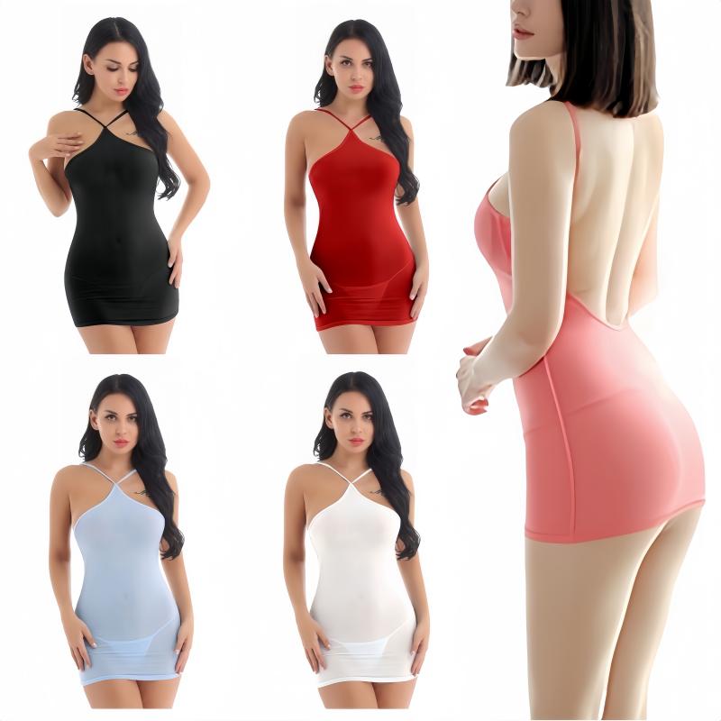 Elastic Sexy Backless Bodycon One-piece Womens Halter Bandage Package Wrap Hips See Through Short Mini DressNight Club Wear Party Sexy Dress Summer