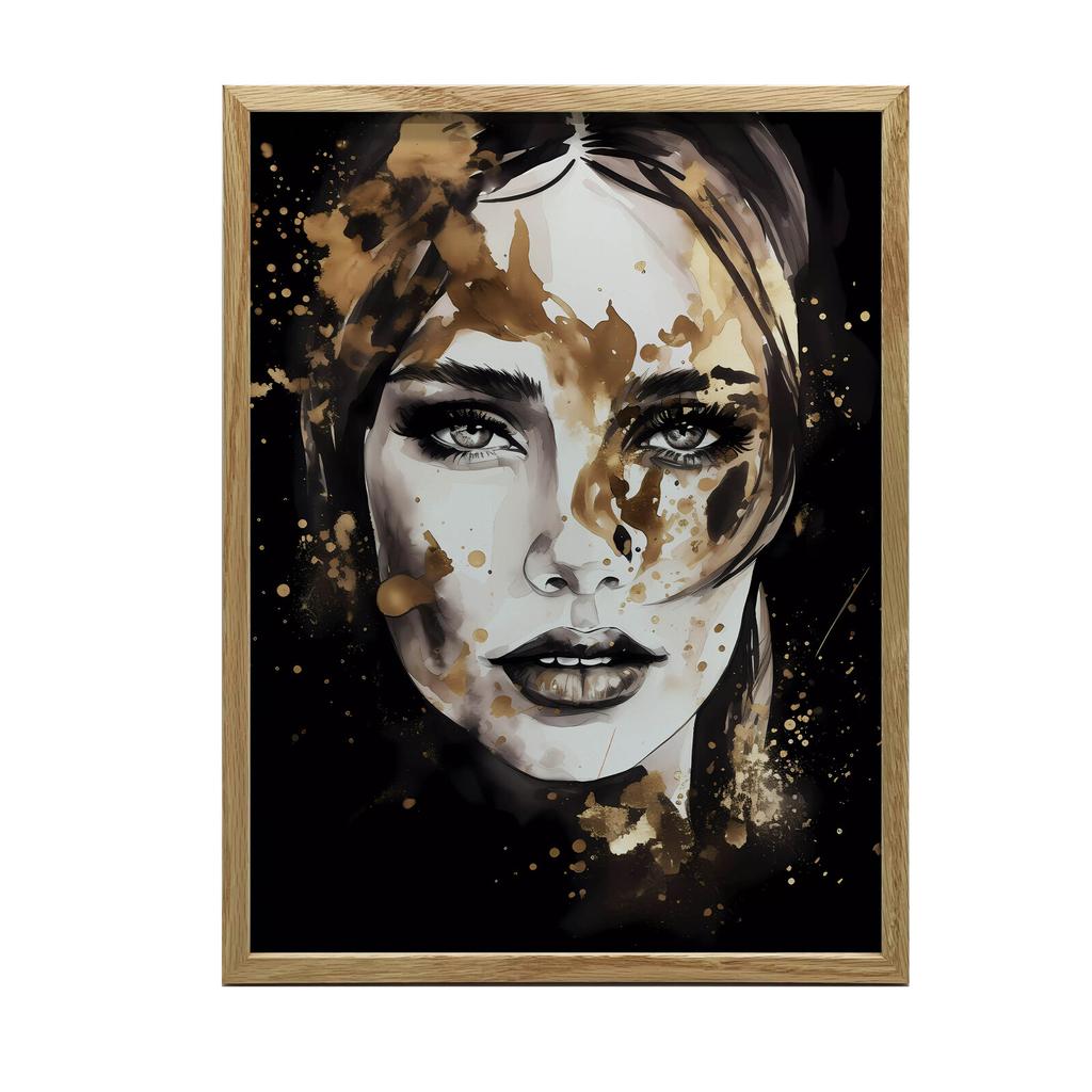 Twarz Kobiety W Czerni I Złocie Twarz Kobiety W Czerni I Złocie, 50X70 Cm, Bez Ramy, Płótno Premium Na Blejtramie