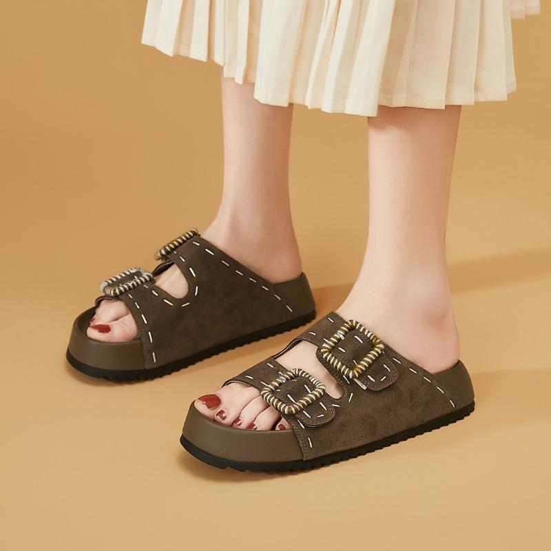 

Beach Casual Non-Slip Open Toe Big Toe Slippers Versatile Cutout Roman Soft Sole Platform Sandals 35 хаки