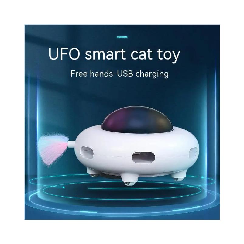 Cat Toy Smart Teaser Ufo Pet Turntable Catching Training Toys Usb Charging Cat Teaser Replaceable Feather Interactive Auto