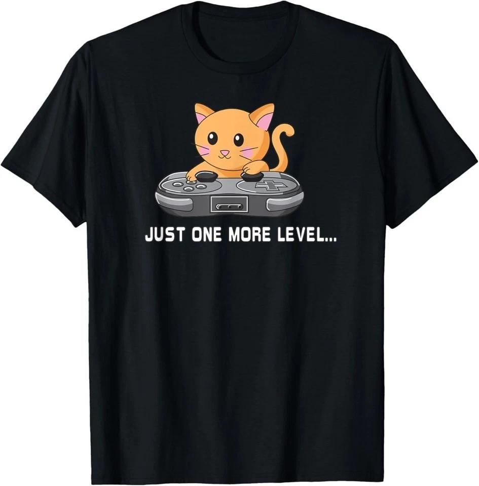 Just one more level playing cat funny gaming night cute T-Shirt L
