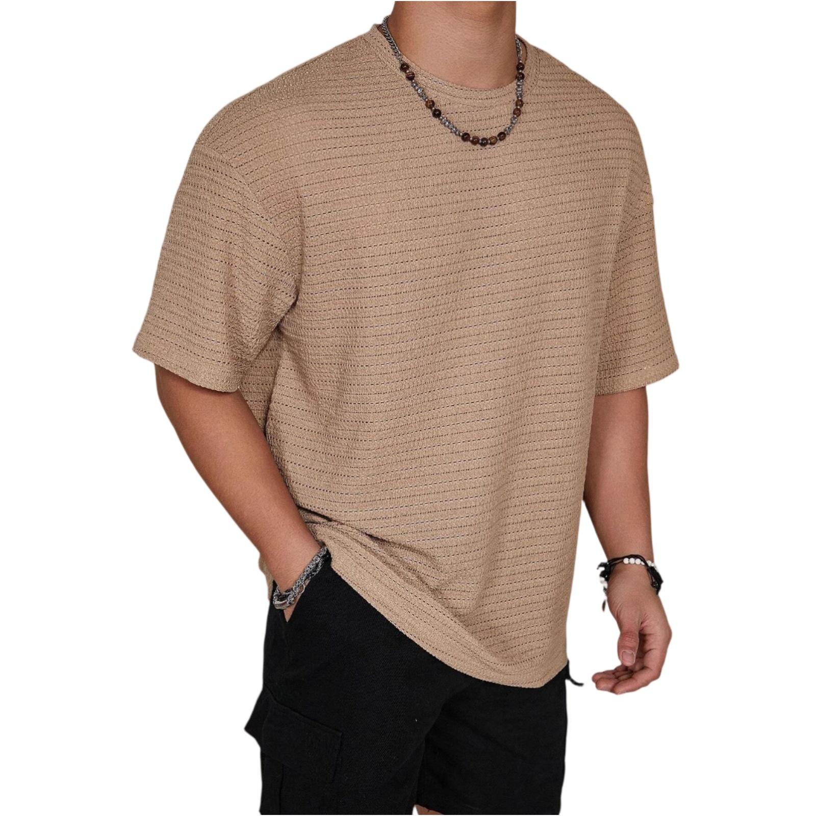 Мужская повседневная клетчатая укороченная футболка с круглым вырезом и короткими рукавами L