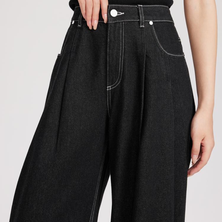ELLE French High-Waisted Loose Casual Pants Straight Leg Wide-Leg Long Jeans Women Pants EQ51823