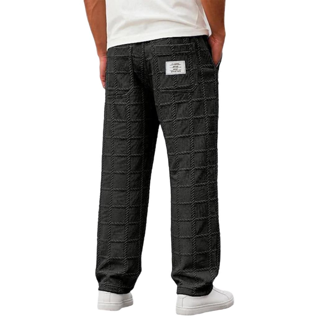 Men's Loose Straight Wide-Leg Casual Pants with Plaid Pattern, Plus Size