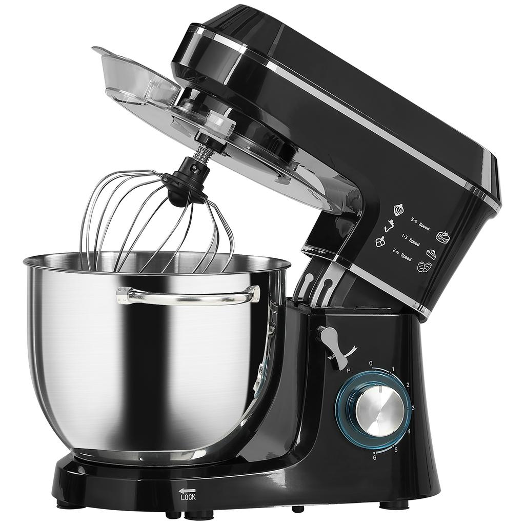 1400W Stand Mixer with 7L Bowl and 6 Speeds, Dough Hook, Whisk and Beater, Black