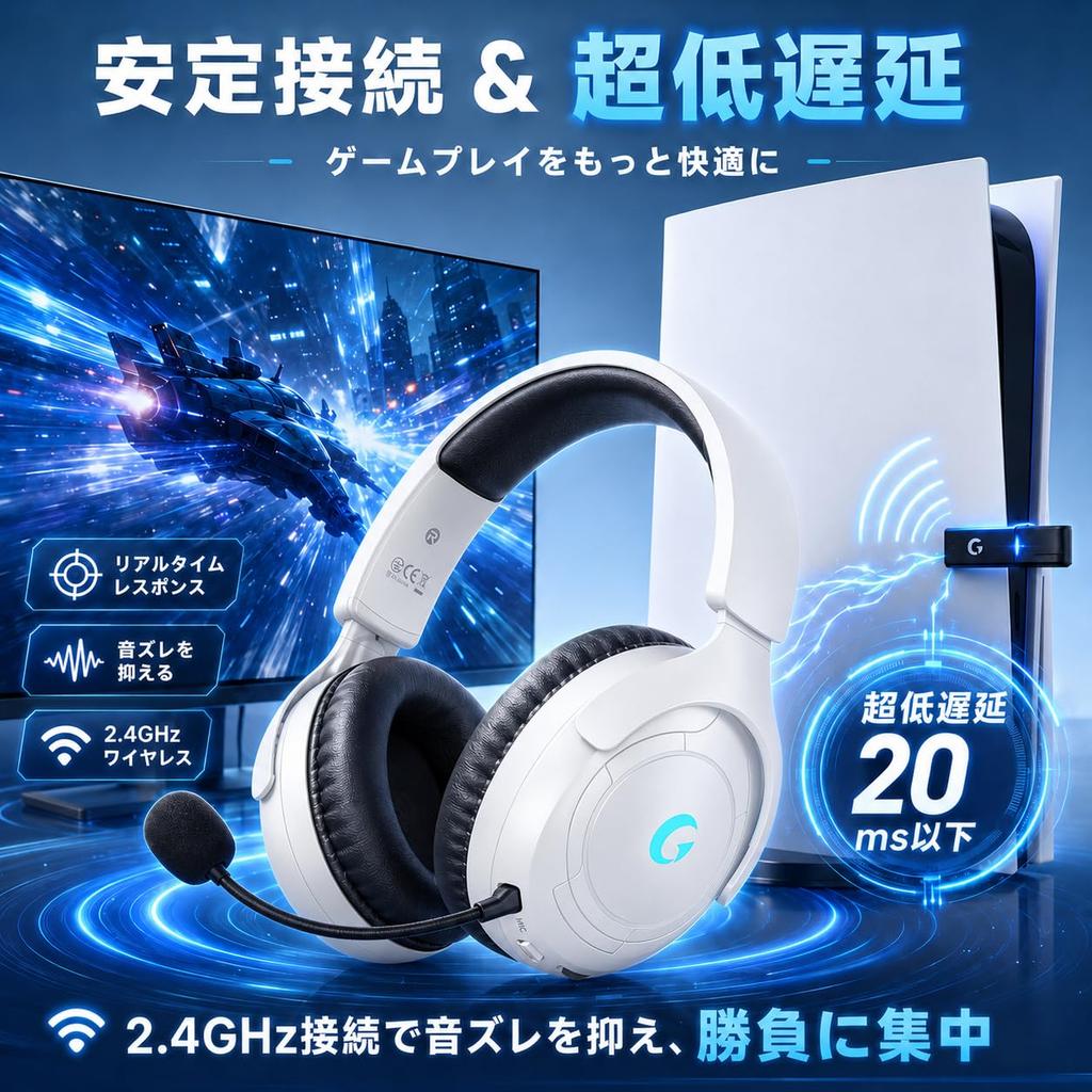 Gvyugke Wireless Gaming Headset with Active Noise Cancellation, Up to 45 Hours Playback, White
