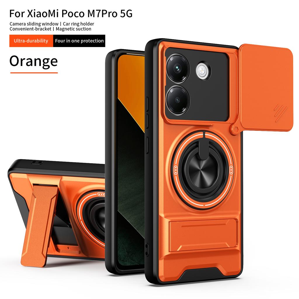 Funda for POCO M7 Pro 5G Case Rotatable Slide Camera Protection Ring Stand Shockproof Cover Capa Funda