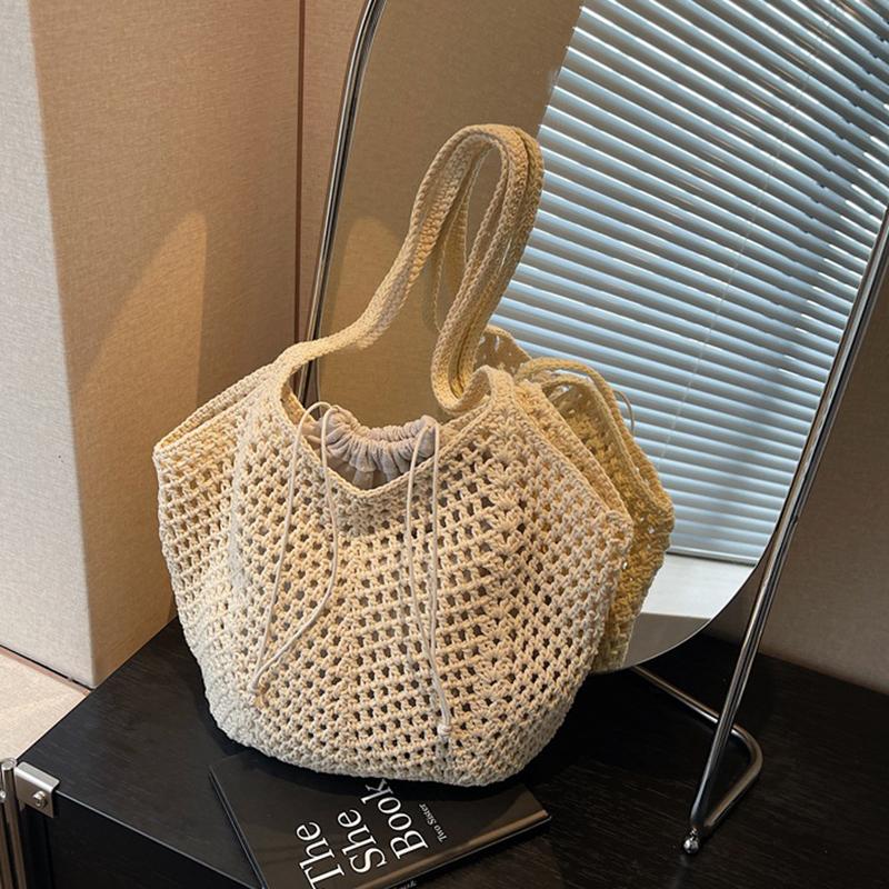 Yogodlns Summer Beach Woven Tote Bag For Women Hollow-out Lightweight Large Capacity Shopper Shoulder Bag with Inner