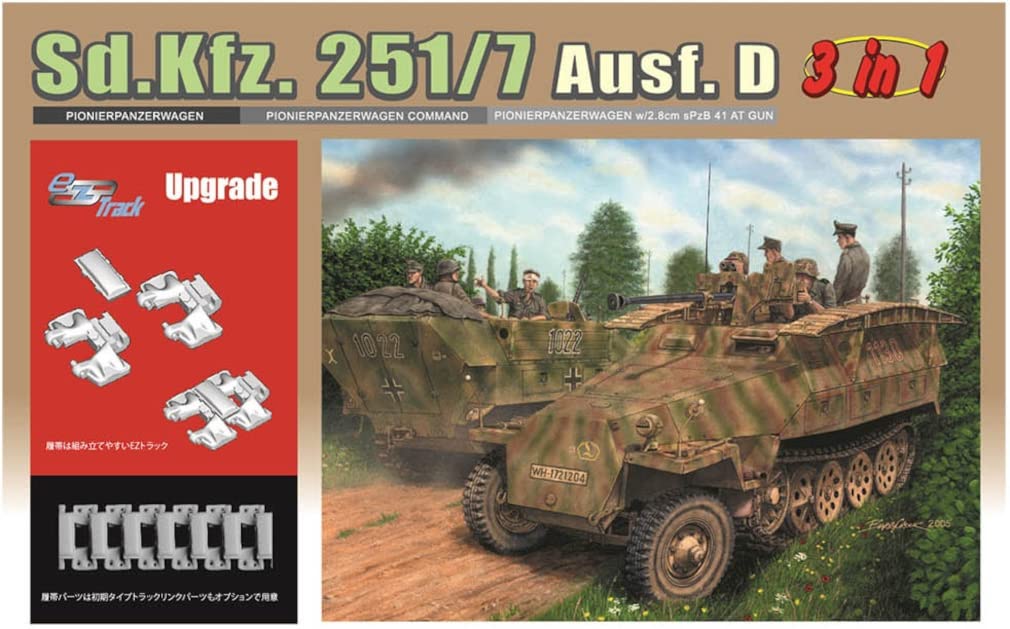 Platz Dragon 1/35 Scale World War II German Sd.Kfz 251/7 Ausf.D Armored Engineer Vehicle with EZ Track (3-in-1) Plastic Model Kit DR6223EZ