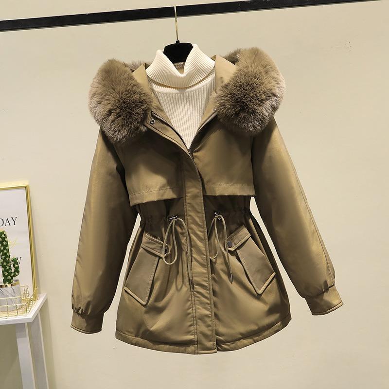 Pie Overcome Women's New Cotton-padded Clothes Loose and Thickened Cotton-padded Jackets Winter Big Fur Collar Short Cotton-padded Jackets