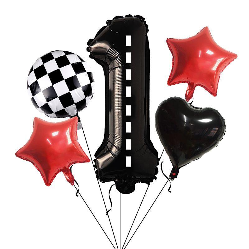 Racing Theme Digital Black Aluminum Film Balloons Birthday Set for Children, Red Star Set