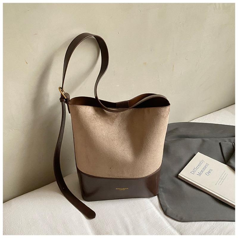 Ретро сумка-багет большой вместимости, женская осенняя новинка, модная замшевая сумка-ведро, простая сумка на плечо