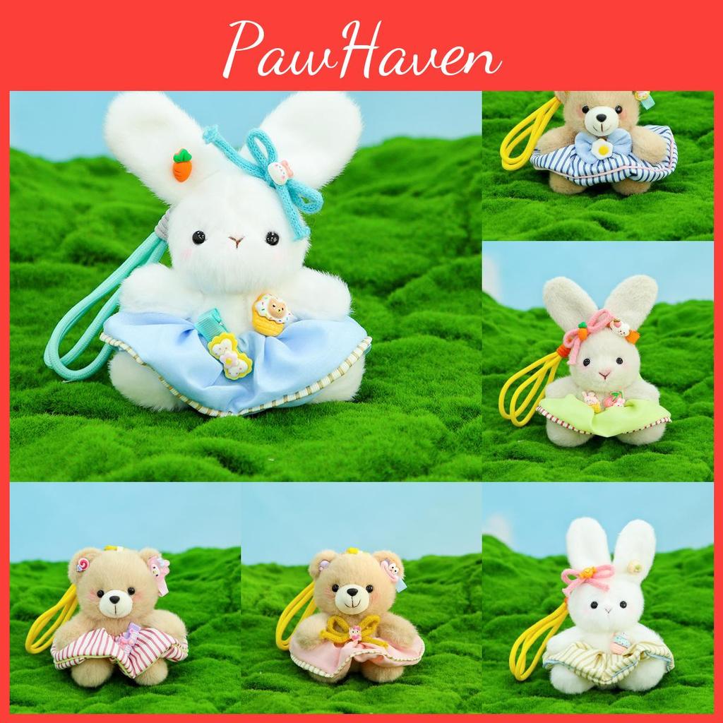 Dress Striped Rabbit Bear Plush Keychain Cartoon Stuffed Animal Gift Keyring