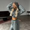 Casual Women's Suit Features Color-blocking Rough Long-sleeved Coat Strap-up Trousers Two-piece Set