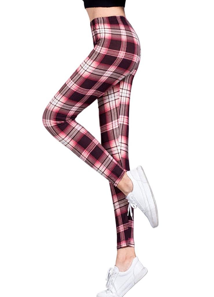 Frühling Herbst Dünne Milchseide Karierte Leggings, Dehnbare Skinny Knöchellange Hosen für Damen Außenbekleidung