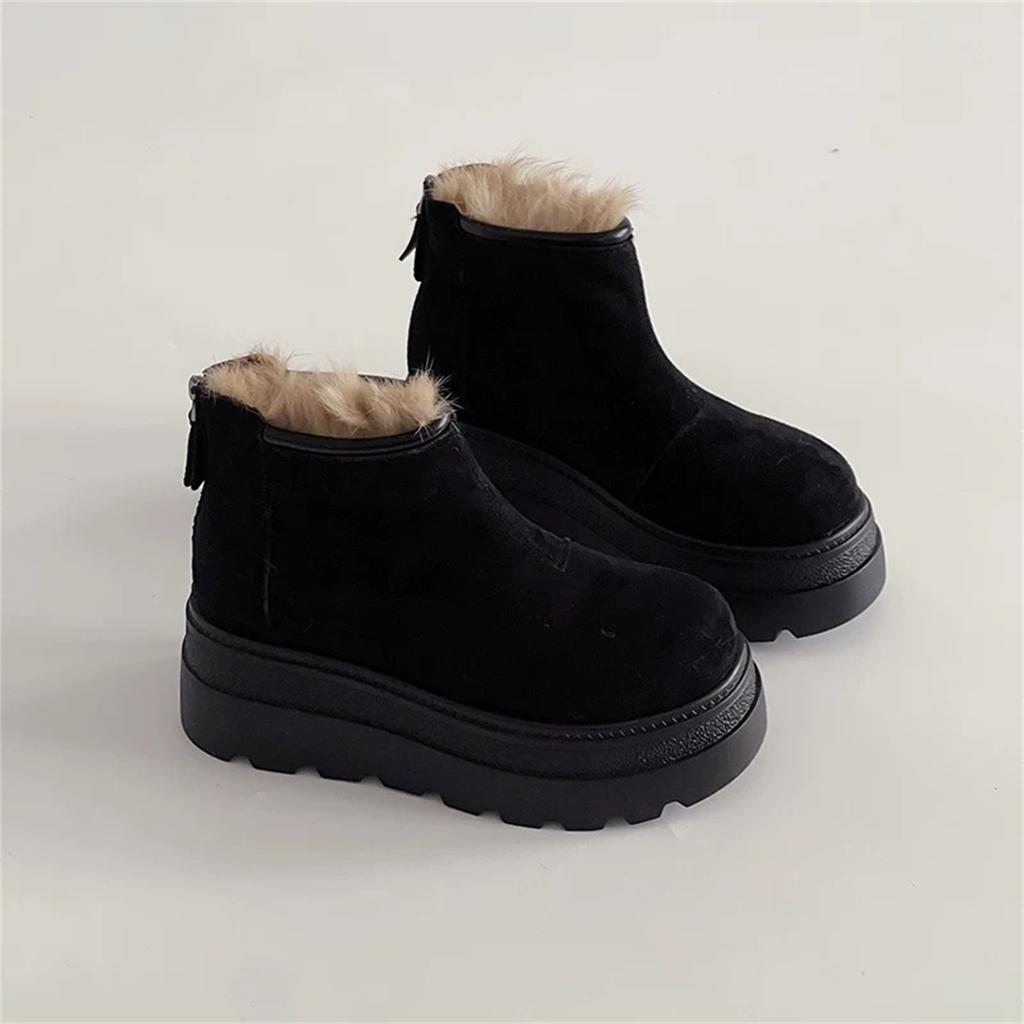 Vintage Fleece Lining Women Snow Boots Comfort Platform Thick Sole Keep Warm Cotton Short Booties Winter Women's Plush Shoes