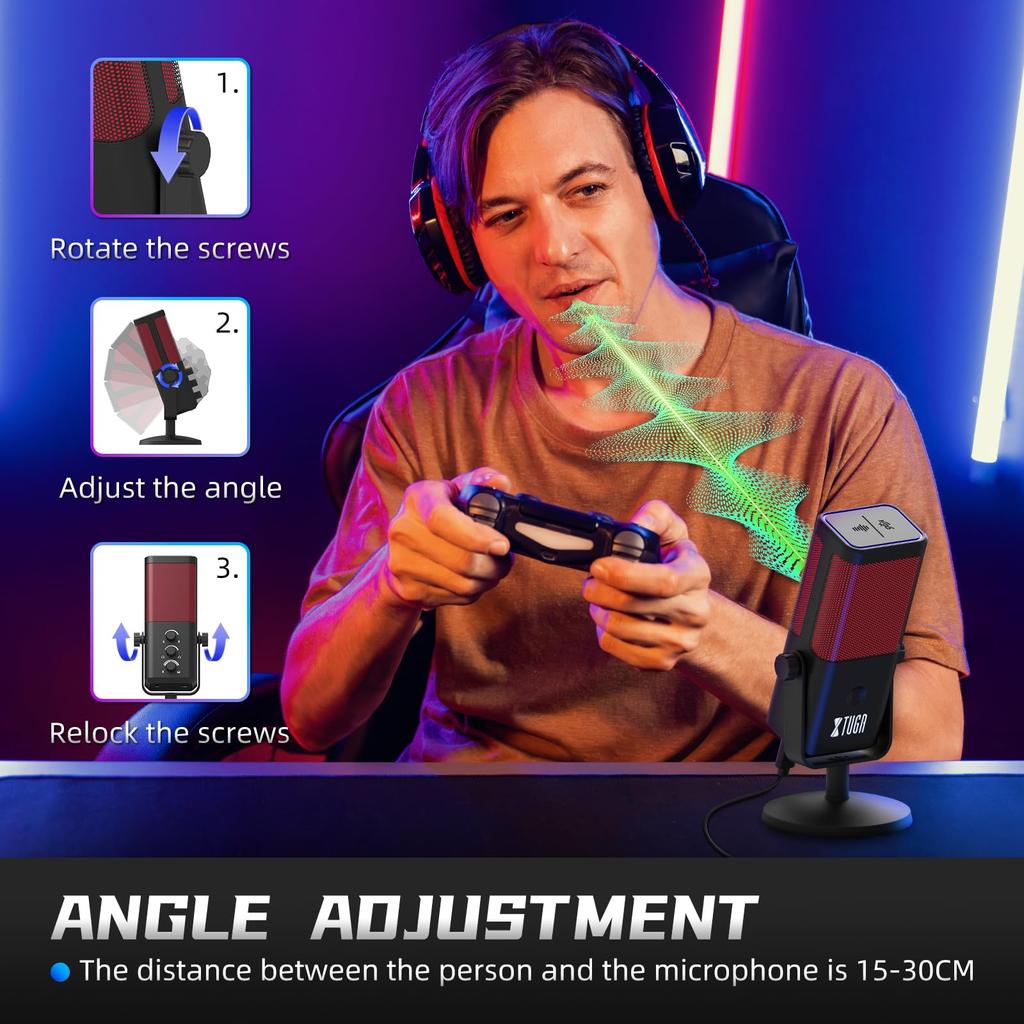 XTUGA M7 Gaming Microphone USB RGB Dynamic Light Noise Reduction Condenser Microphone Real-Time Monitoring Streaming Podcast Studio PC PS5 Mac