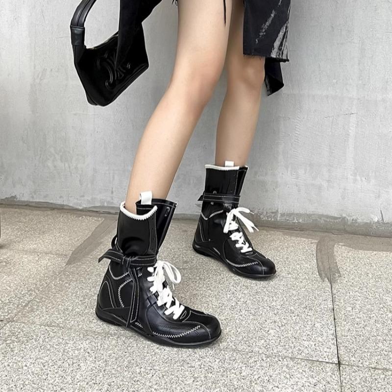 Fashion 2025 Brand Ladies Shoes Mid-Calf Women's Boots Fashion Side Zipper Modern Boots Women New Belt Buckle Lace-up Shoes for Women